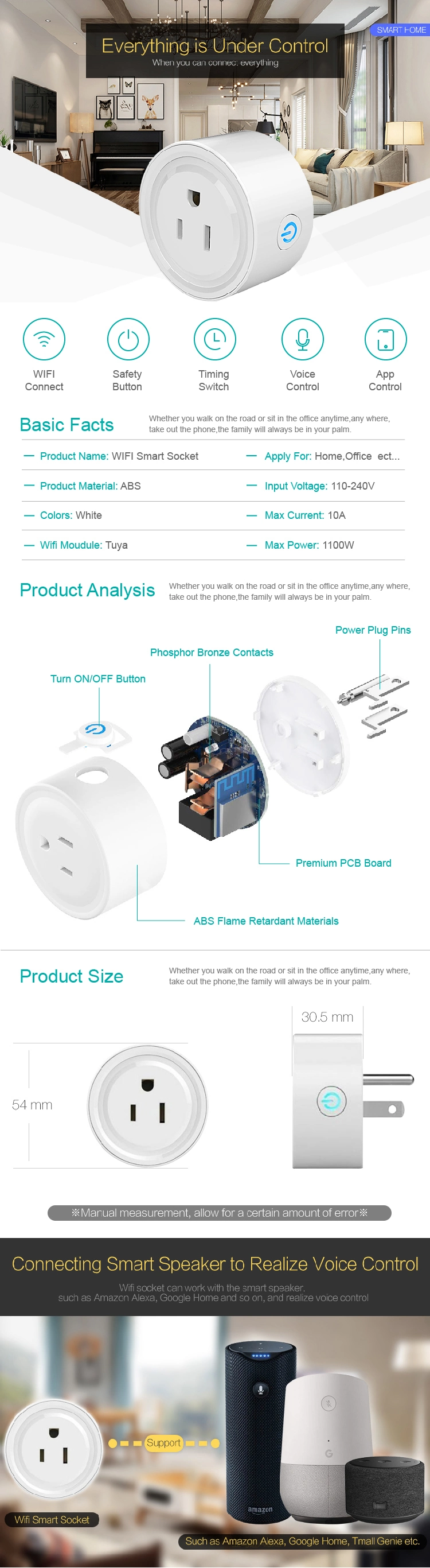 Us Standard Tuya Mini Remote Control WiFi Socket Timing Smart Plug