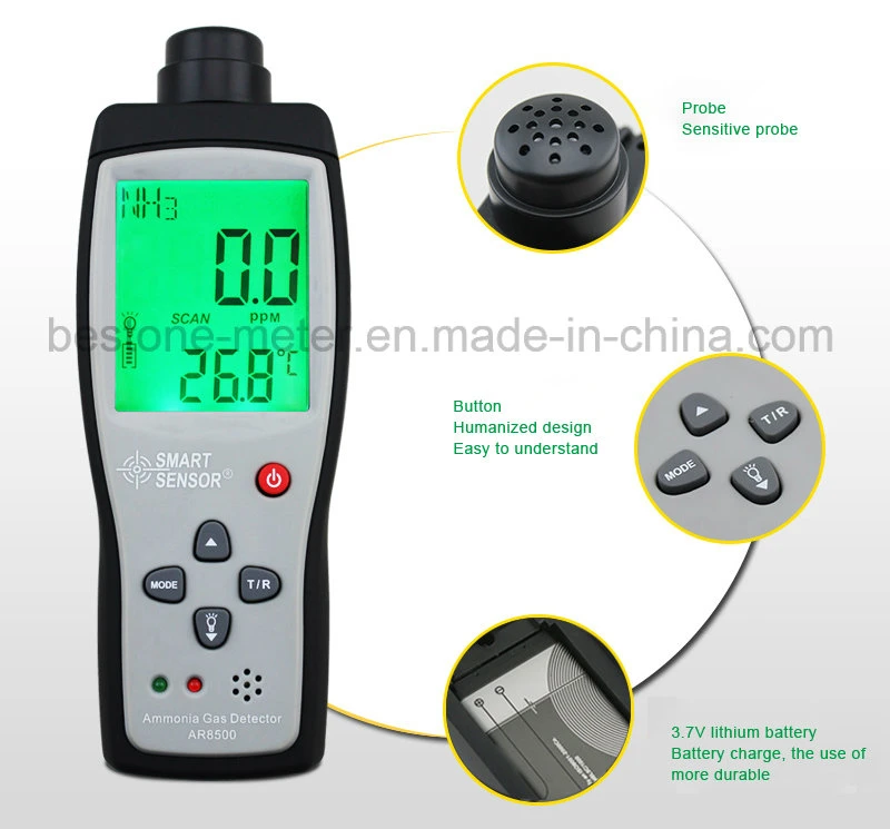 Smart Sensor Ar8500 OEM Manufacturer Industrial Handheld Nh3 Gas Detector Battery Powered Digital Ammonia Gas Leak Detector