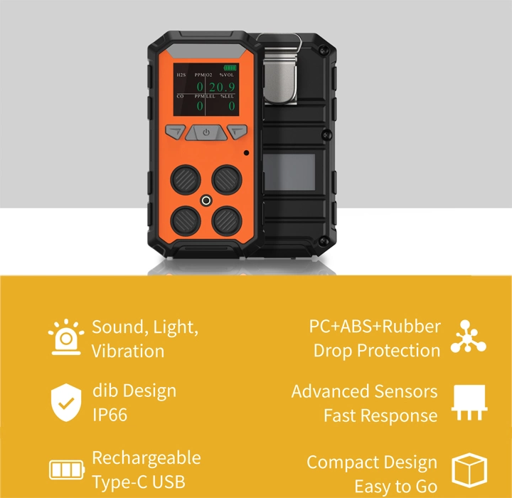 IP66 Portable Four-in-One Multi Gas Detector with Ex-Proof Certification