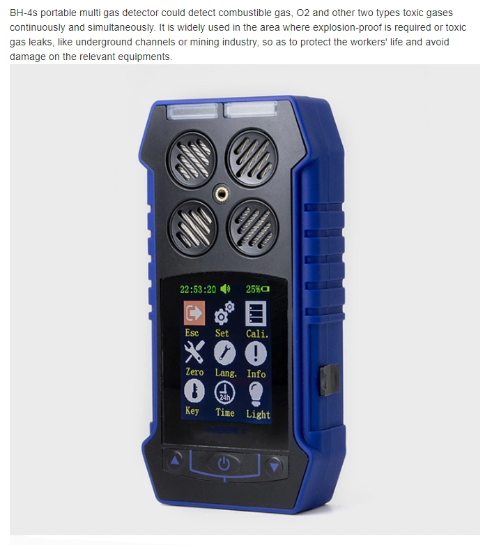 4in1 Portable Handheld Multi Gas Detector for O2+Ex+Co+H2s