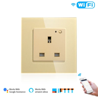 Panneau de verre de prise murale intelligente WiFi britannique 13A, télécommande d'application Smart Life/Tuya, fonctionne avec Amazon Echo Alexa Google Home